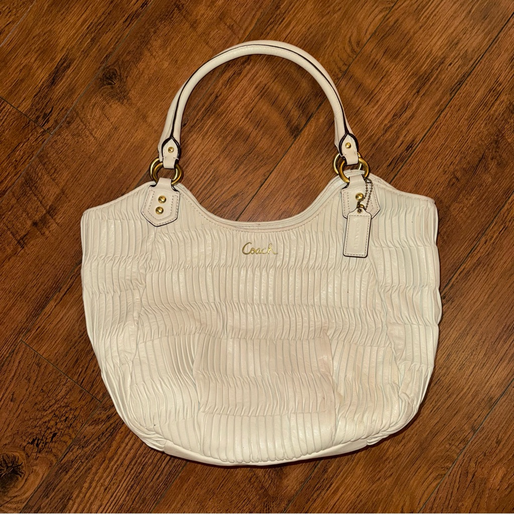 Coach Ashley Gathered Leather Shoulder Tote White Limited Edition Bag Purse